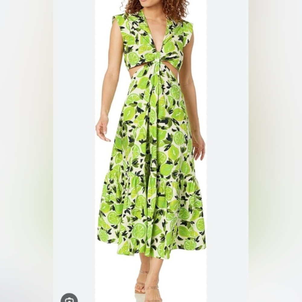 Steve Madden Lime Green Leaf Print Maxi Dress